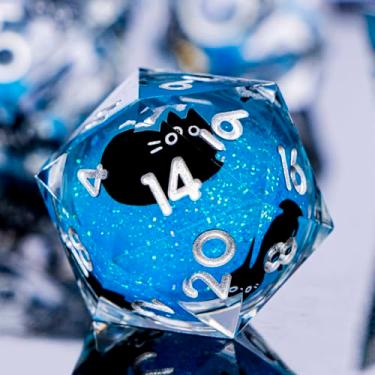 Imagem de ORIFANTOU DND Cat Dice Set Blue Sharp Edge Dice with Box, RPG D and D Dice Dungeons Dragons Role Playing Game Polyhedral Resin Dice Set D20 D12 D10 D8 D6 D4