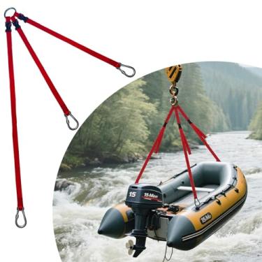 Imagem de FEIJAZUM Estilingue inflável de 3 pernas, alças ajustáveis, ganchos de aço inoxidável, capacidade de 1000 kg, universal para barcos infláveis ou sistema de turco