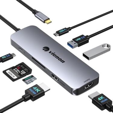 Imagem de VIENON Docking Station Dual Monitor, Hub USB C Adaptador HDMI duplo para 2 monitores com 2 HDMI 4K, 2 USB 3.0 5Gbps, leitor de cartão SD/TF, PD 100W, portas USB C compatíveis com MacBook, Dell, HP
