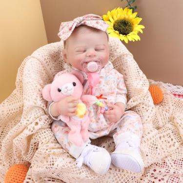 Imagem de Bebê Reborn Boneca Realista Menina Rosa Corpo de Silicone 48cm Pode Dar Banho (Bebê Sorridente)