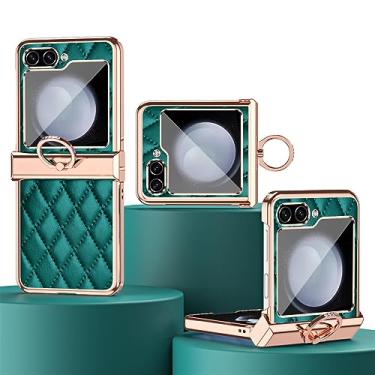 Imagem de Capa de telefone de couro PU com anel galvanizado para Samsung Galaxy Z Flip 5 4 3 Flip5 Flip4 Flip3 5G Capa com suporte, verde, para Galaxy Z Flip3