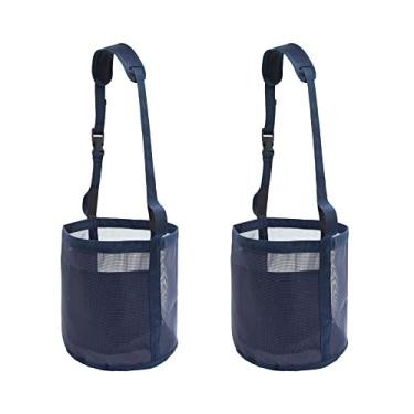 Imagem de Gydoty Bolsa de alimentação de cavalo para grãos - Alimentador de cavalo de malha resistente com alça ajustável, almofada de pescoço confortável, almofada de nariz para focinheira (Médio, 2 peças