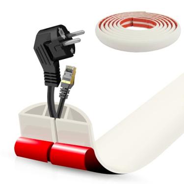 Imagem de Capa de cabo de piso, cabo autoadesivo, ocultador, piso de 3 m, protetor de cabo de alimentação, protetor de cabos elétricos de piso para escritórios, academia, exposições (bege, 4 cm x 25 cm)