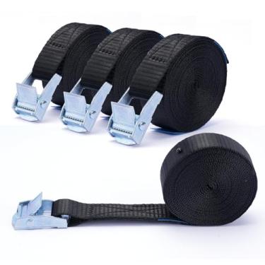 Imagem de BRUTEBOSE Tiras de amarrar pacote com 4 pretas, 2 x 200 cm, tiras de amarração de força máxima com fivela, para caminhão, motocicleta, off-road, trailer, segurança de carga pesada, material PP