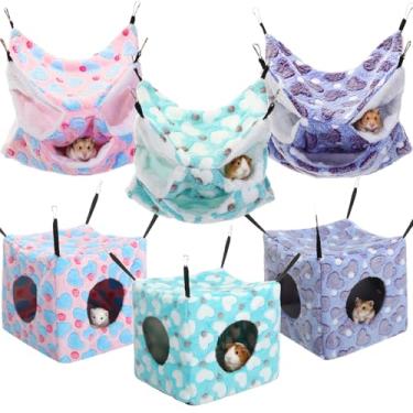 Imagem de AceOrbit 6 peças de acessórios de gaiola aconchegantes para furões, gaiola tripla de rato, rede pendurada, rede de cubo de porquinho-da-índia, cama de chinchila, esconderijo, pequenos animais