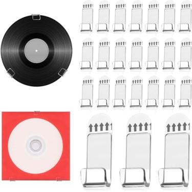 Imagem de 24 peças de prateleira de exibição de parede para disco de vinil, sem broca, suporte de disco de vinil autoadesivo, suporte de armazenamento de álbum de acrílico com fita para coleção de cartões de CD