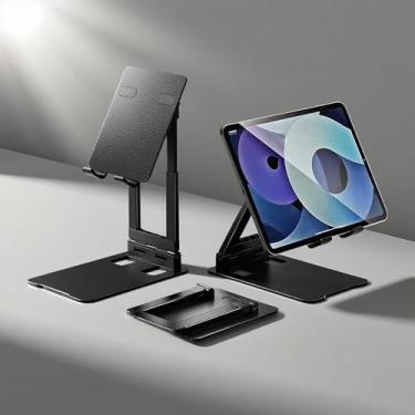 Imagem de Suporte de tablet sólido e resistente, suporte de telefone para mesa, dobrável e ajustável, suporte giratório de 360°, compatível com iPhone, iPad, Surface Pro, monitor portátil de 7 a 15,6 polegadas