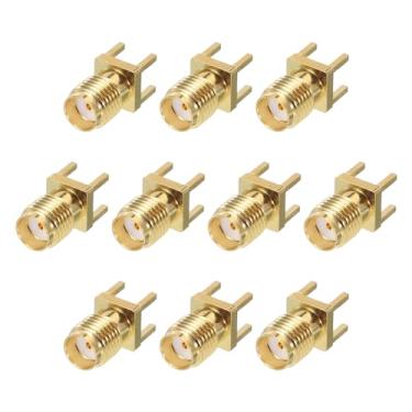 Imagem de Generic 10 peças SMA fêmea PCB RF adaptador coaxial 50 Ohm banhado a ouro para antena PCB, sistema de transmissão de solo