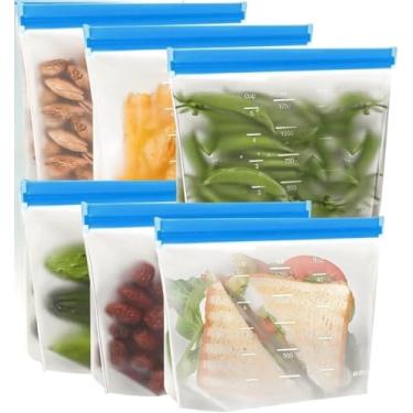 Imagem de Pacote com 6 sacos de sanduíche, sacos para freezer de 1 litro, podem ser lavados na lava-louças, à prova de vazamento e sem BPA, reutilizáveis para armazenamento de alimentos, viagens e maquiagem