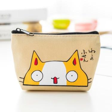 Imagem de Porta-moedas de gato, carteiras femininas, pequenas e fofas, porta-cartões, porta-chaves, bolsas de dinheiro para meninas (amarelo)