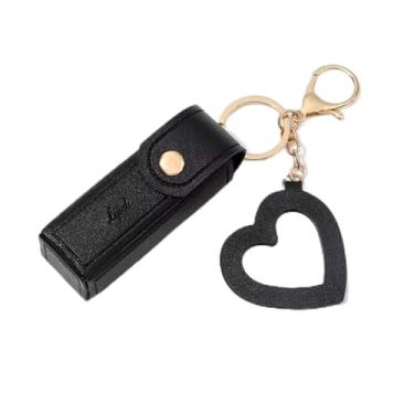 Imagem de 1 porta-chaves, bolsa de batom, mini de couro PU, bolsa de brilho labial, multifuncional, portátil, suporte de batom para meninas, Preto, Pequeno