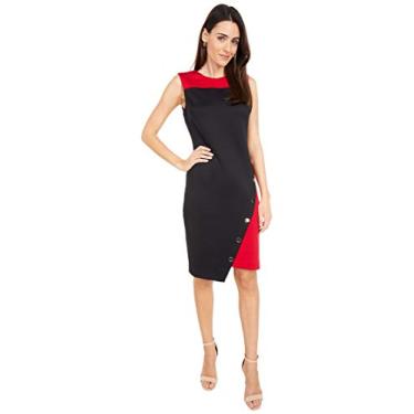 Imagem de Tommy Hilfiger Vestido de bainha assimétrica com botões de pressão, Preto/escarlate, 46