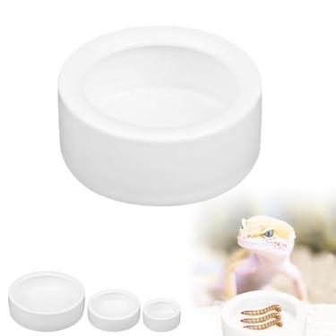 Imagem de Tigela de alimentação redonda branca para répteis, tamanho médio (diâmetro 6,8 cm, altura 2,1 cm), adequada para lagartos, dragões barbudos, cobras, etc., design à prova de fuga