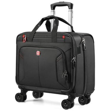 Imagem de star cloud Bolsa feminina com rodinhas de 4 rodas, pasta com rodas de 17,3 polegadas com aba moderna, Preto, Pasta com rodinhas