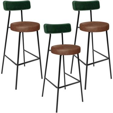 Imagem de Kit 03 Banquetas Alta Cozinha Sala De Jantar Milão L02 Facto Verde Couríssimo Marrom