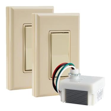 Imagem de RunLessWire Kit de interruptor de luz sem fio de escurecimento de 3 vias sem bateria para casa elétrica faça você mesmo, alcance de 45 metros, 2 interruptores remotos e 1 receptor de dimmer de 120 VCA