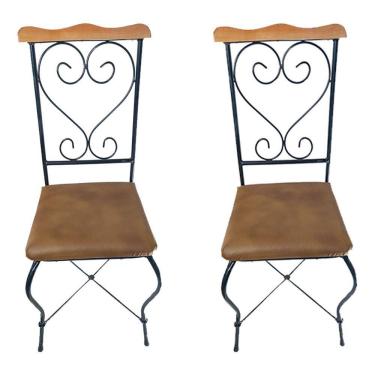 Imagem de Cadeira Estofada Impermeável De Ferro Artesanal Kit Com 2
