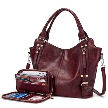 Imagem de Bolsas transversais para mulheres, bolsa Hobo grande, bolsa de ombro de couro PU, conjunto de carteira feminina 2 peças, Deepred, Large, S1139