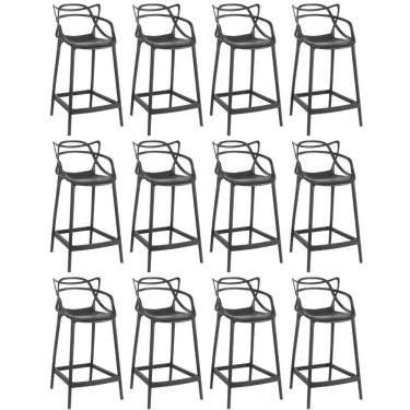 Imagem de Kit 12 Banquetas Média Allegra 66cm Design Cozinha/bancada - Preto