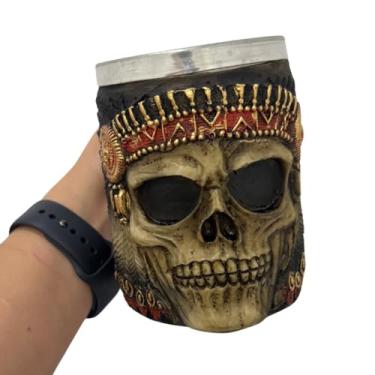 Imagem de Caneca de Chopp Cerveja Índigena Índio em Resina e Alumínio Polido Decoração Casa Bar 300 ML
