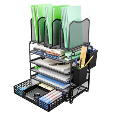 Imagem de Simple Trending Organizador vertical de arquivos de mesa com 5 bandejas para documentos, bandeja vertical para documentos e parede, organizador de gaveta de plástico para escritório, casa, preto