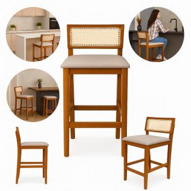 Imagem de Banqueta Madeira Maciça Estofado Linho Com Tela Sextavada Premiere - J