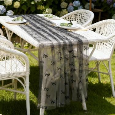 Imagem de Caminho de mesa de malha de laço preto, corredor de gaze, decoração de mesa de festa, decoração de jantar para casamento, aniversário, chá de bebê, Natal, dia dos namorados, decoração de casa