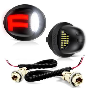 Imagem de D-Lumina Lâmpada LED para placa de licença com etiqueta de luz vermelha em forma de F com chicote de fiação para Fo'rd F150 F250 F350 F450 Super Duty Ranger Explorer Bronco Excursion Expedition, 6500K