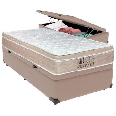 Imagem de Cama Baú Solteiro Bege+colchão Airtech Molas Ortobom