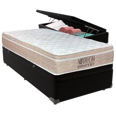 Imagem de Cama Baú Solteiro Preto+colchão Airtech Molas Ortobom