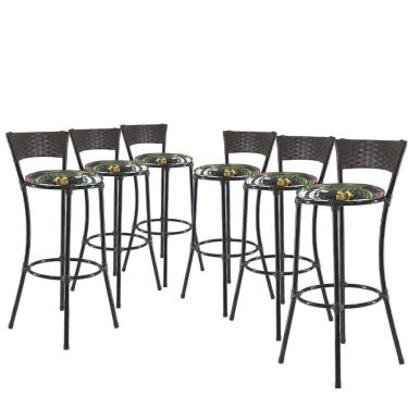 Imagem de Kit Com 6 Banquetas Altas Forts Preto Floral, Fibra Uv Bancada, área Goumert, Bar, Piscina, Balcão