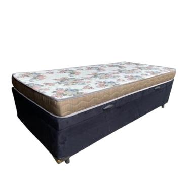 Imagem de Cama Box Báu Solteiro + Colchão Harmony Floral - Imperium do Sono - Acabamento Reforçado (Suede Preto)