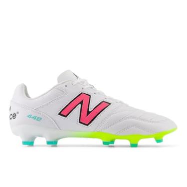 Imagem de New Balance Tênis de futebol 442 Pro V2 FG, Branco/Hi-Lite/Rosa neon, 9.5 Women/8 Men