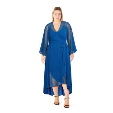 Imagem de City Chic Vestido feminino plus size para coquetel - Maxi Wrap, Azul, 54