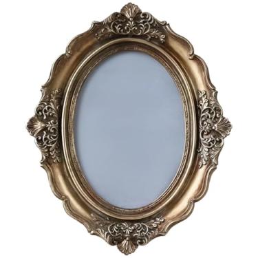Imagem de Revestimento dourado elegante esculpido barroco com, moldura bronze oval resina foto vintage antigo, proteção de vidro, 5 x 17,8 cm (13 x 17,8 cm) para fotos ideal, tamanho compacto para exibição