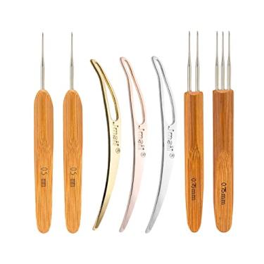 Imagem de Luzhengyang 7X Agulhas de Tecelagem com Cabo de Madeira para Crochê de Aço | Ganchos de Cabo de Bambu para Artesanato Trançado | Extensões de Cabelo de 0,5 mm 0,75 mm para Dreadlocks | Acessórios de