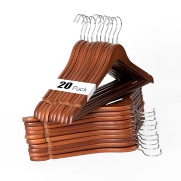 Imagem de Hapmira Cabides de madeira premium, pacote com 10, cabides de madeira maciça natural com hastes para calças e entalhes nos ombros, economia de espaço para ternos, camisas, jaquetas, vestidos e calças