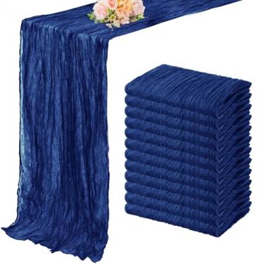 Imagem de Caminho de mesa de gaze azul royal de 20 x 30 cm de comprimento com 12 unidades de pano rústico de gaze para decoração de mesa de chá de bebê de casamento em tecido boho transparente decoração de mesa