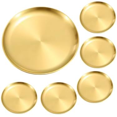 Imagem de Conjunto de 6 organizadores de joias de ouro, bandejas de aço inoxidável de 30 cm, bandejas decorativas redondas para banheiro, quarto e acessórios