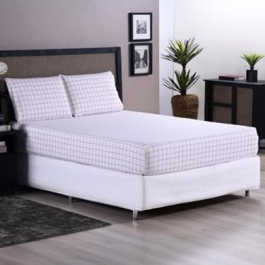 Imagem de Jogo de Lençol Grid Percal 200 Fios, 3 Peças com Elástico, para Cama Casal, Queen e King, 4 Cores Disponíveis (Rosê Claro, Queen: 1,98mx1,58mx35cm)