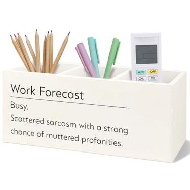 Imagem de Yhtrg Work Forecast Porta-lápis de madeira para mesa, presentes sarcásticos para mulheres e homens, colegas de trabalho, organizador de escova de dentes de madeira sarcástica engraçado para escova de