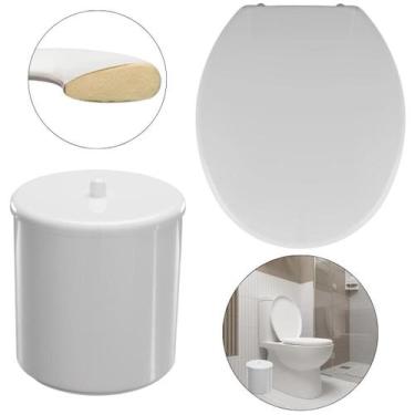 Imagem de Assento Vaso Oval Almofadado Branco + Lixeira Branca 6L - Astra