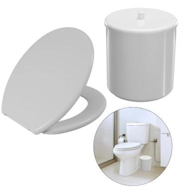 Imagem de Assento Vaso Oval Soft Branco + Lixeira Branca 6L Redonda - Astra