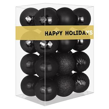 Imagem de Bolas de Natal pretas pequenas de 4 cm para decoração de árvore de Natal, bolas penduradas à prova de estilhaçamento, para aniversário, Halloween, férias, casamento, conjunto de 24 peças
