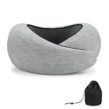 Imagem de REDOFF Almofada de viagem para suporte de pescoço, travesseiro de pescoço de espuma viscoelástica para avião, carro, escritório – alça ajustável com fita mágica, respirável e portátil com bolsa de