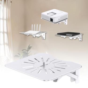 Imagem de MAWADA Prateleira para miniprojetores para parede, suporte dobrável com prateleira de liga de alumínio para projetor, PS4, caixa de cabos. Prateleira de mídia econômica, 21,6 x 20 cm, branca