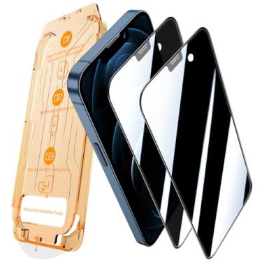 Imagem de JEHOO Pacote com 2 [Kit de alinhamento automático] Protetor de tela de privacidade para iPhone 12 Pro Max, vidro temperado, remoção automática de poeira anti-espião de 28°, antiarranhões