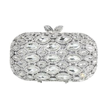Imagem de TYQVRVZ Bolsa feminina elegante com strass oval diamante bolsa transversal de cristal brilhante para festa de casamento, formatura, Prata, Compact
