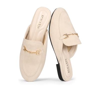 Imagem de ignaxis Mules for Women Sapatilhas Bico Redondo Mules Fivela Sem Costas Sem Costas, Camurça de damasco, 38
