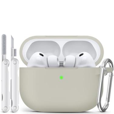 Imagem de MCTOPZO Capa para AirPods Pro 3 2025 vem com kit de limpeza, capa protetora de silicone macio para Apple AirPods Pro 3ª geração com chaveiro, capa para AirPod Pro 3 para mulheres e homens - cáqui